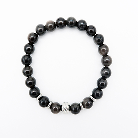 Silver Obsidian Stone Bracelet